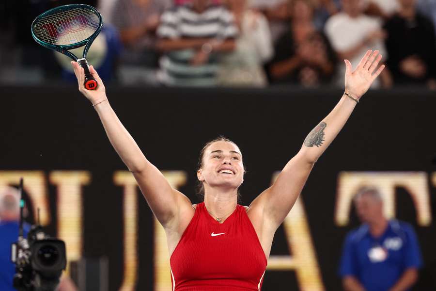 Aryna Sabalenka jubler efter finalesejren.