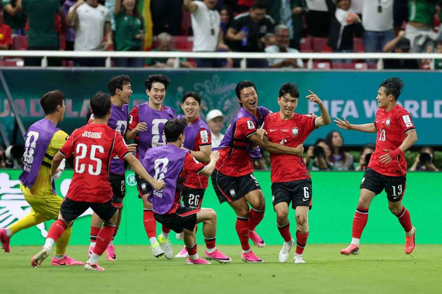 South Korea's players celebrate against the Czech Republic
