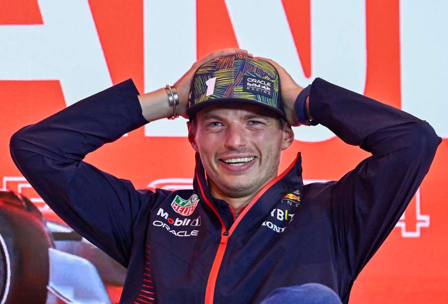 Red Bull's Max Verstappen reacts during a press conference