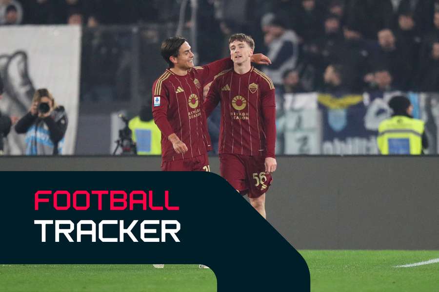 Roma celebrate second goal of Rome derby