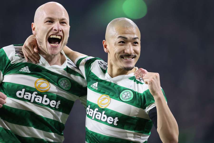 Celtics Daizen Maeda celebrates scoring their side's first goal of the game