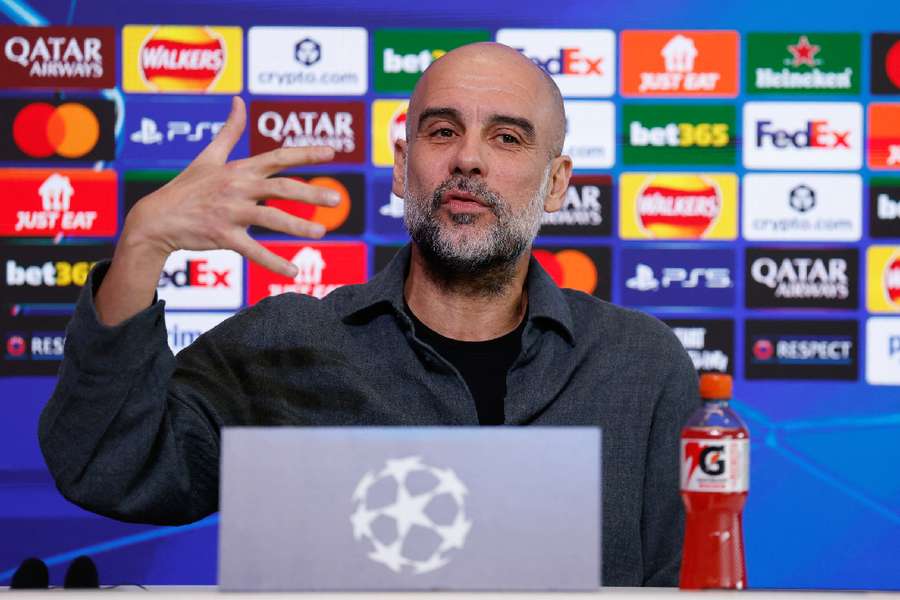 Pep Guardiola speaking to the media ahead of second leg
