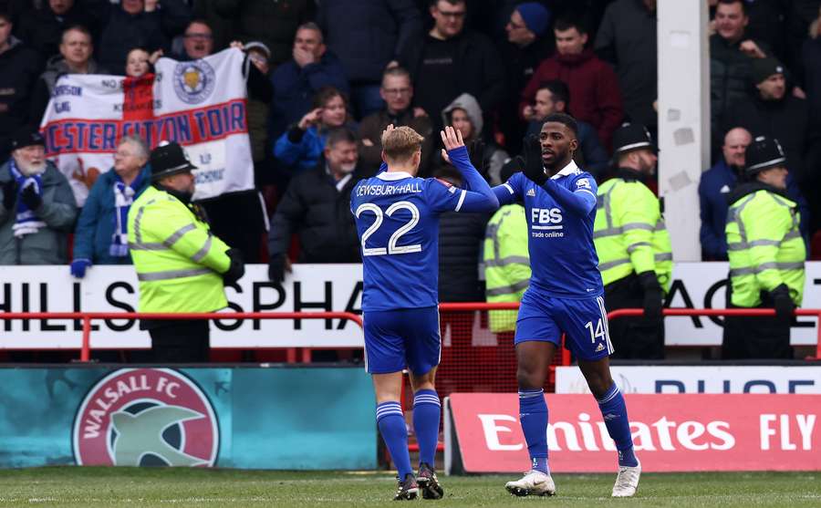 Kelechi Iheanacho celebrates scoring the opening goal 