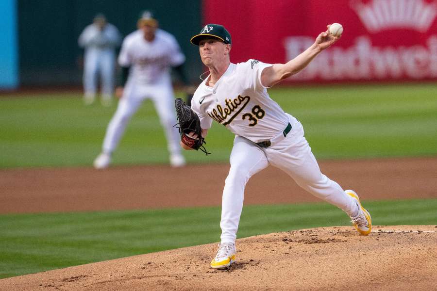 Oakland Athletics starting pitcher JP Sears delivers a pitch against the Chicago White Sox during the first inning