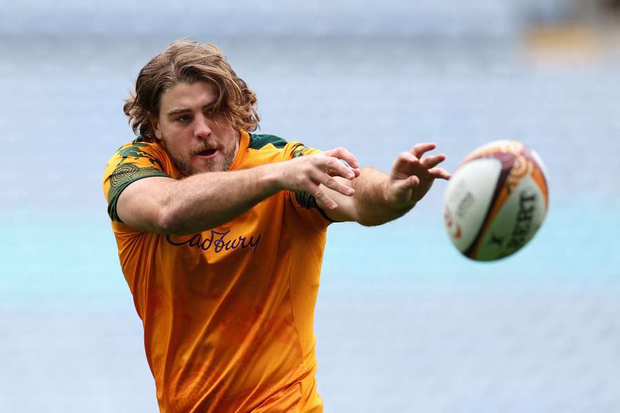 Fraser McReight passes the ball during a captain's run in Sydney earlier this year.