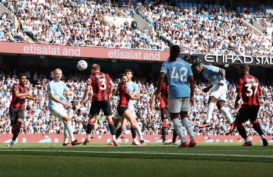 Manchester City's Marc Guehi scores their first goal Manchester City's Marc Guehi scores their first goal