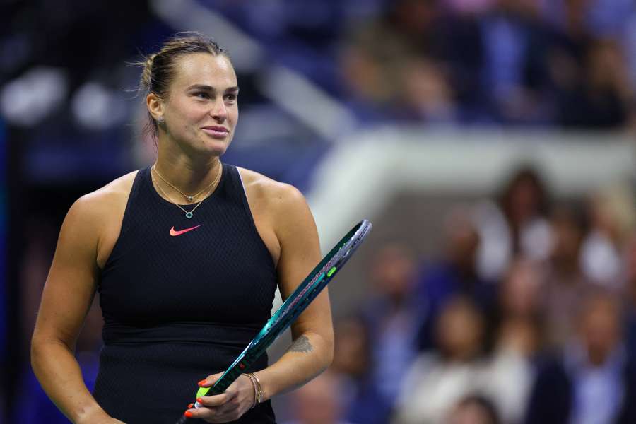 Aryna Sabalenka celebrate after winning her quarter-final match against China's Qinwen Zheng