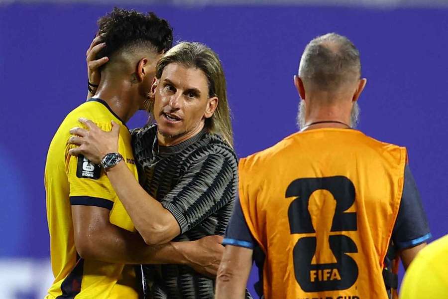 Ecuador coach Sebastian Beccacece consoles Piero Hincapie Ecuador coach Sebastian Beccacece consoles Piero Hincapie