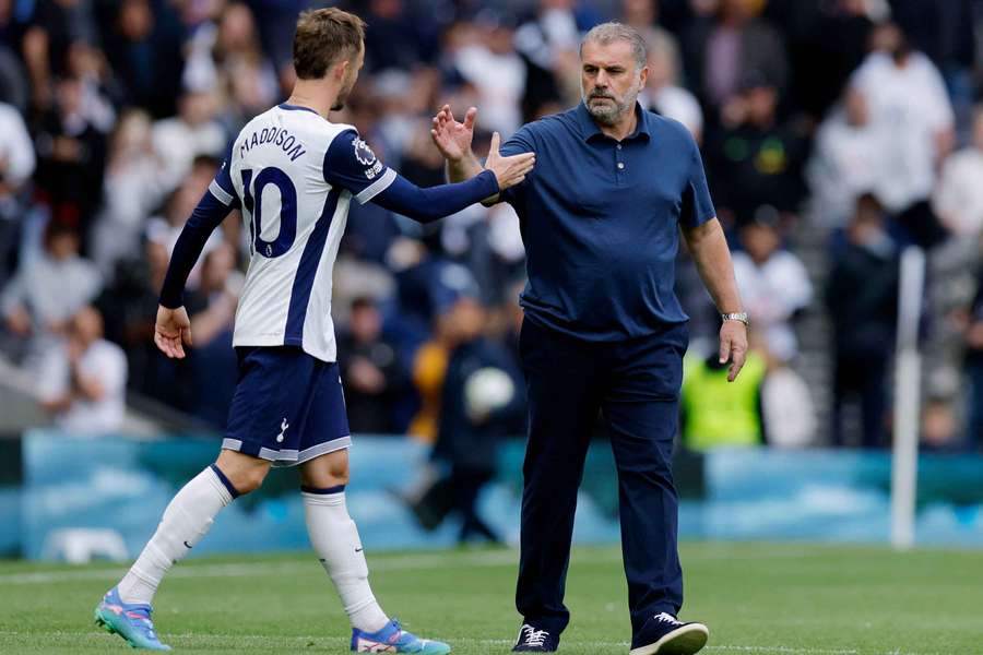 Maddison and Postecoglou following the match