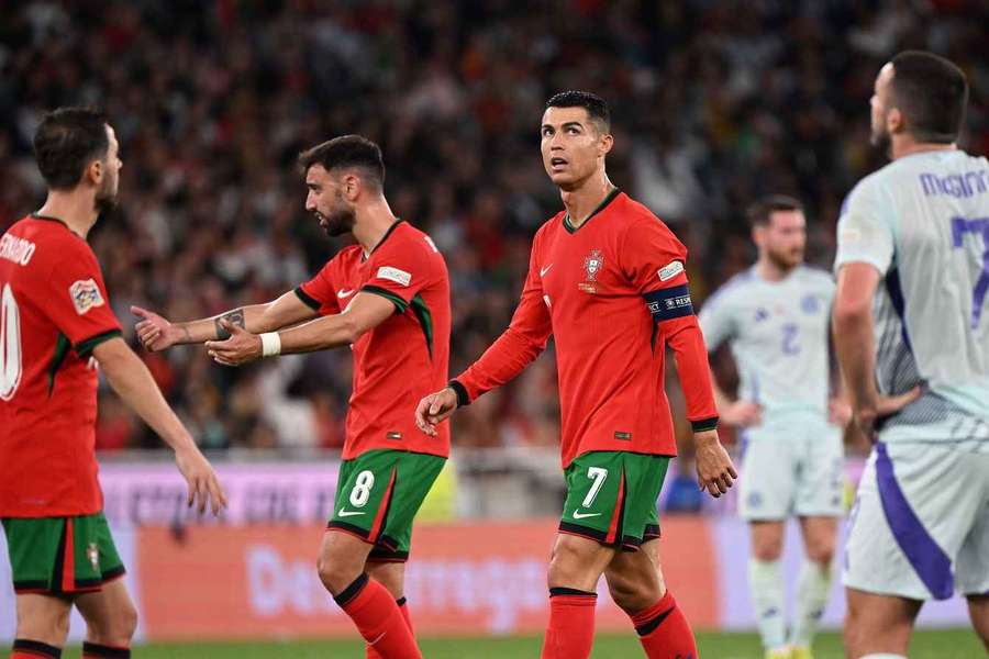 Cristiano Ronaldo of Portugal looks on against Scotland