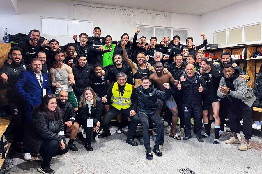 A festa dos jogadores do Tirsense no final da partida
