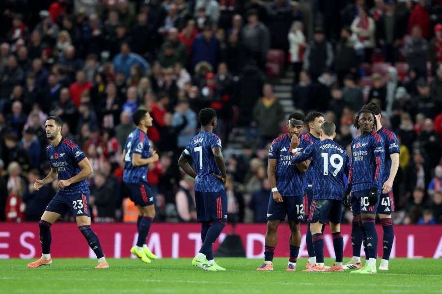 Arsenal's Eberechi Eze (right) with teammates
