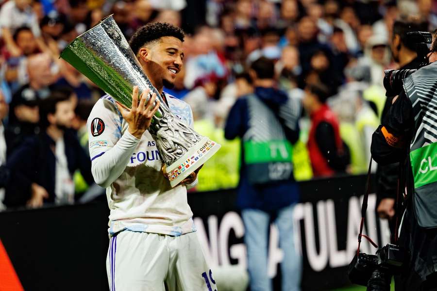 Jadon Sancho after the UEFA Europa League 2026 final between Freiburg and Aston Villa