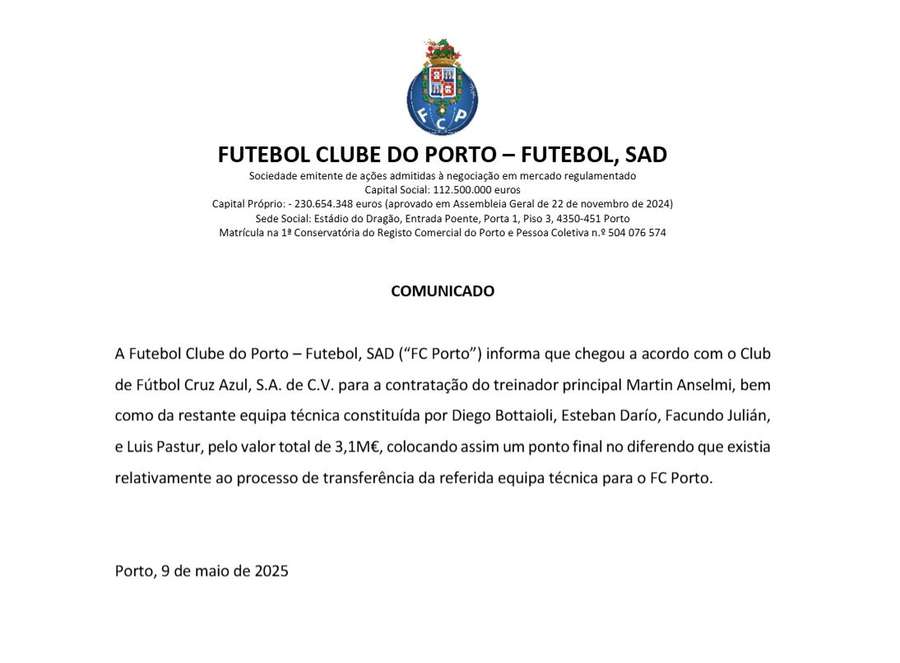 Declarația FC Porto către CMVM