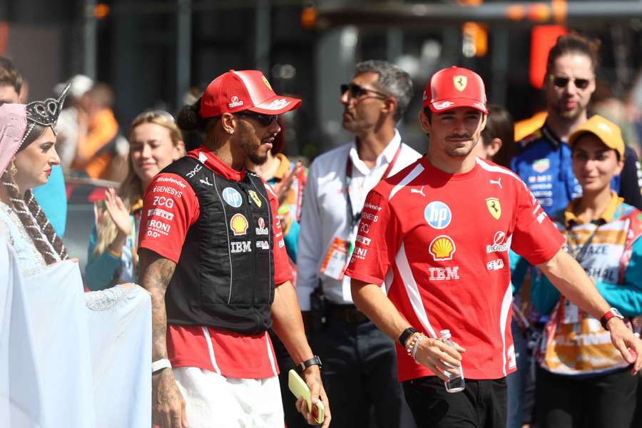 Ferrari's Lewis Hamilton and Charles Leclerc