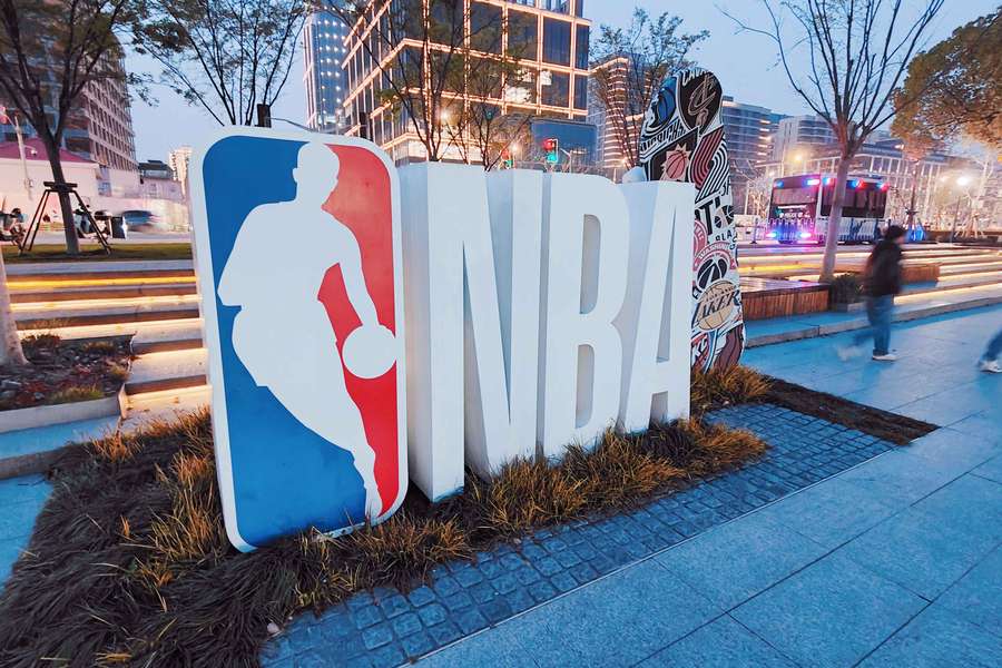 The NBA logo at Xuhui Binjiang Basketball Court in Shanghai