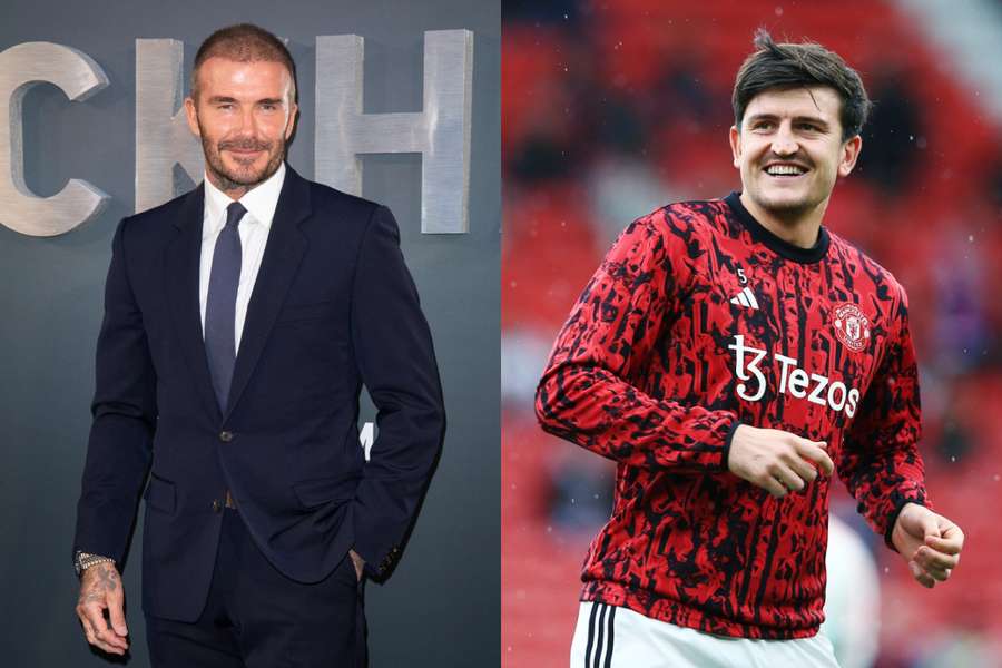 David Beckham (stânga) și Harry Maguire