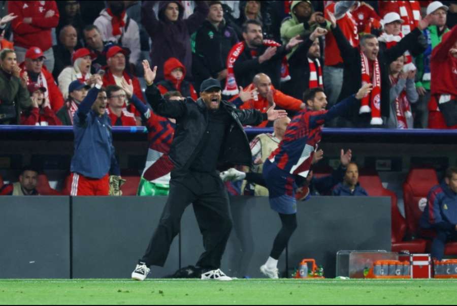Bayern Munich coach Vincent Kompany reacts