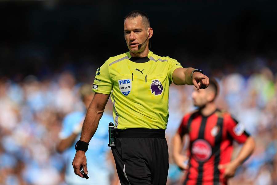 Premier League referee Jarred Gillett during the Manchester City vs Bournemouth match Premier League referee Jarred Gillett during the Manchester City vs Bournemouth match