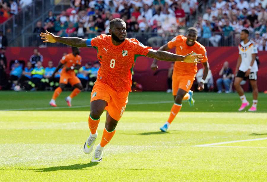 Ivory Coast's Franck Kessie celebrates scoring their first goal Ivory Coast's Franck Kessie celebrates scoring their first goal