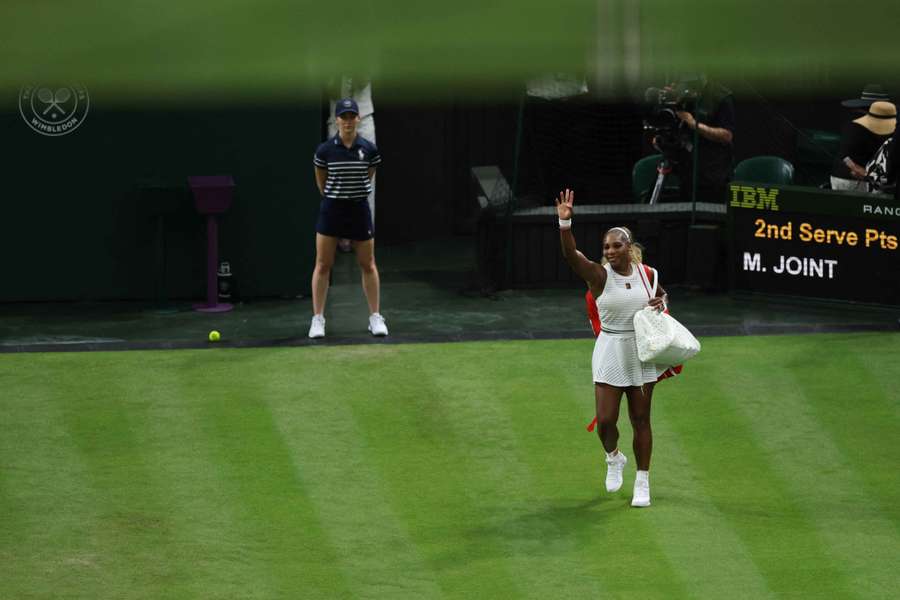 Serena Williams after her defeat to Maya Joint Serena Williams after her defeat to Maya Joint