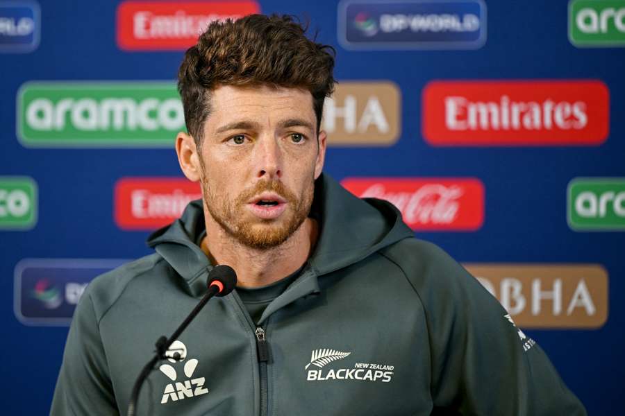 Santner addresses the media ahead of New Zealand's ICC Champions Trophy game against Bangladesh.