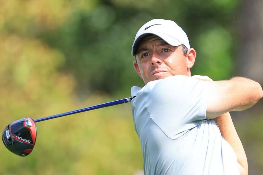 Rory McIlroy takes his tee shot on the fifth hole during the second round at the Masters