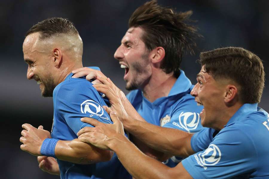 Stanislav Lobotka (left) celebrates his goal for Napoli Stanislav Lobotka (left) celebrates his goal for Napoli