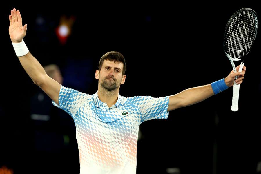 Djokovic celebrates his win against Rublev