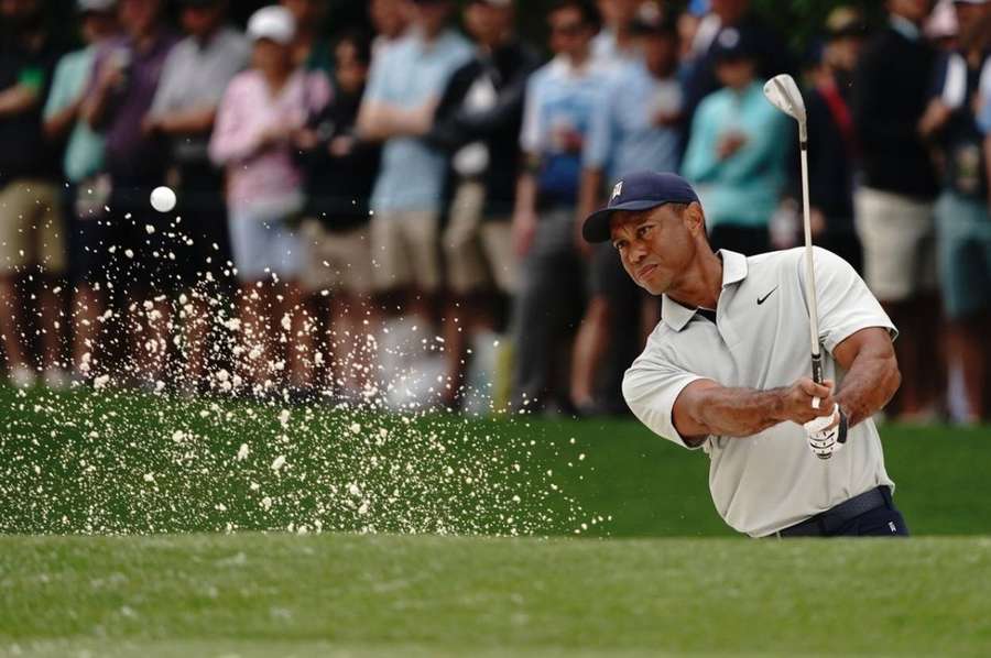 Woods takes part in a practice session ahead of the Masters