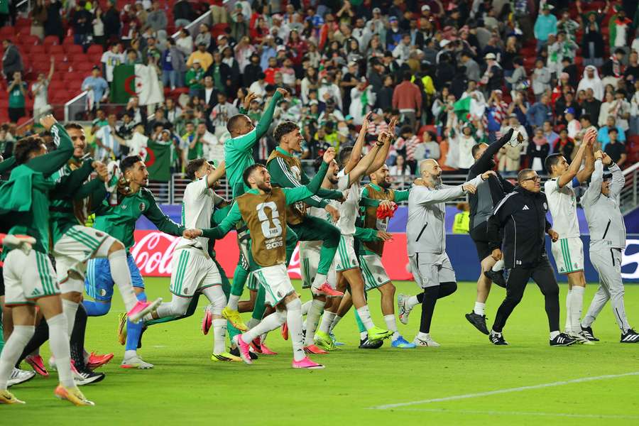 Algeria celebrate their win over Jordan Algeria celebrate their win over Jordan