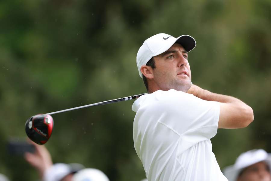 Second-ranked Scottie Scheffler of the United States grabbed a share of the lead at the PGA Championship