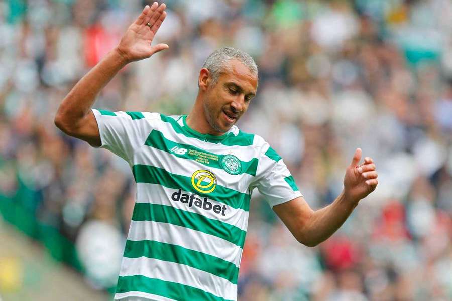 Henrik Larsson in action during Scott Brown's Celtic testimonial match