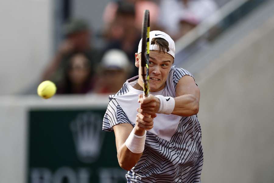 Holger Rune in action during his fourth-round match against Francisco Cerundolo