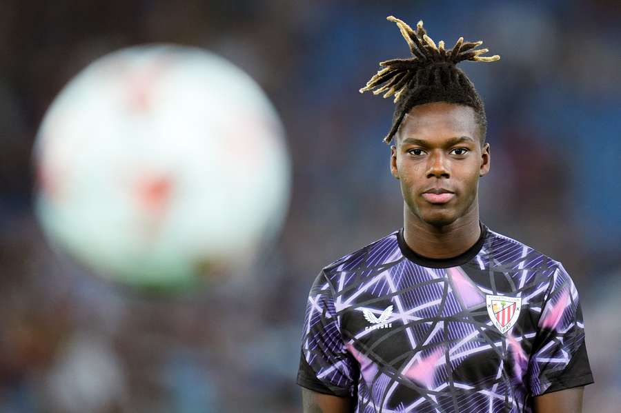 Nico Williams looks on ahead of Athletic Bilbao's Europa League match against Roma last month