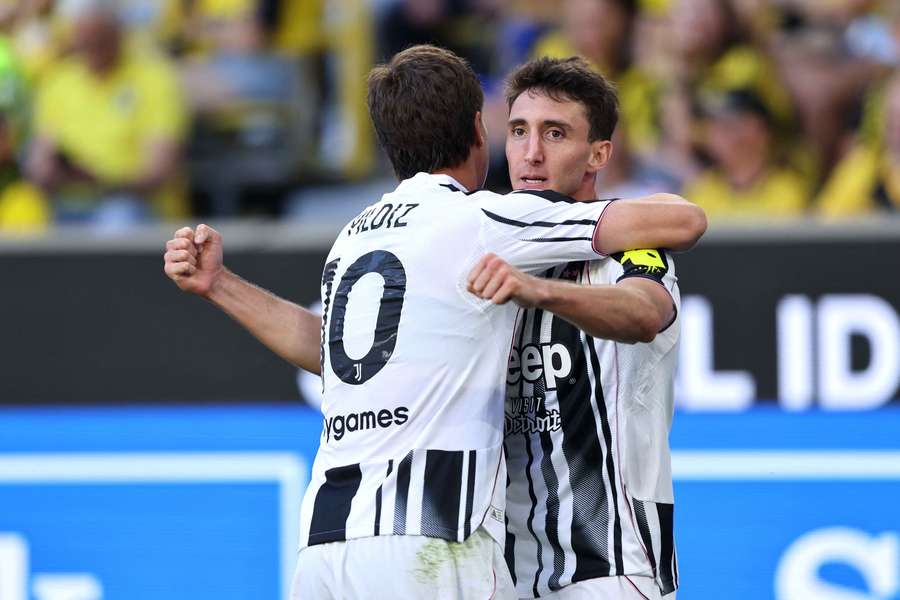 Andrea Cambiaso dopo il gol contro il Borussia Dortmund