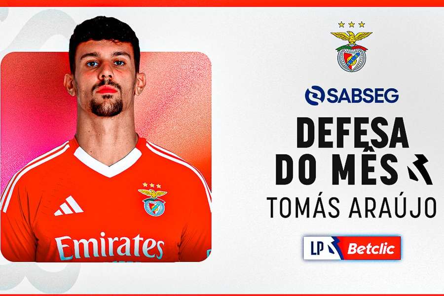 Tomás Araújo, defesa do Benfica, eleito melhor do mês em fevereiro