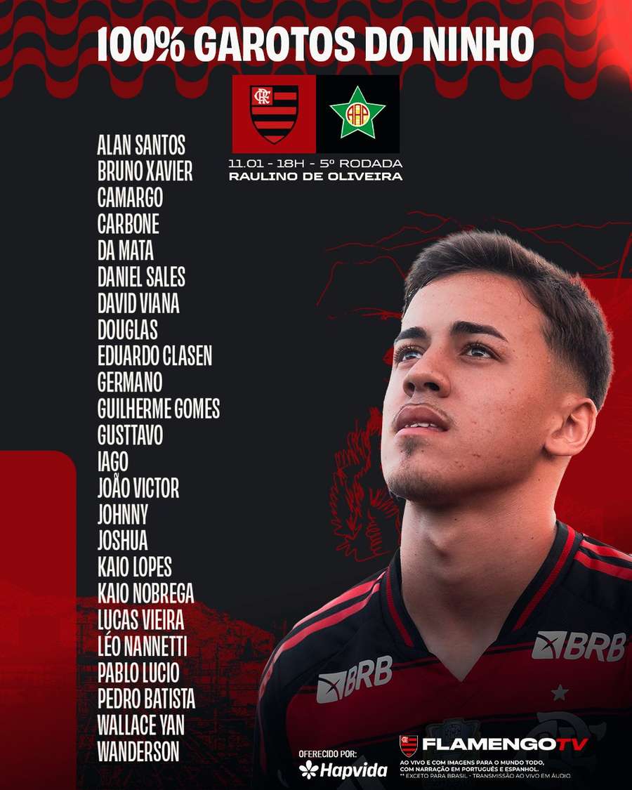 Os relacionados do Flamengo para o jogo contra a Portuguesa-RJ Os relacionados do Flamengo para o jogo contra a Portuguesa-RJ