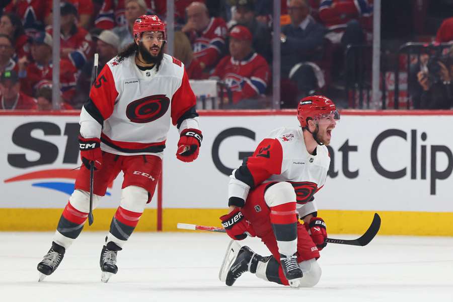 Hurricanes' Andrei Svechnikov celebrates game-winning goal in game 3 against Canadiens Hurricanes' Andrei Svechnikov celebrates game-winning goal in game 3 against Canadiens