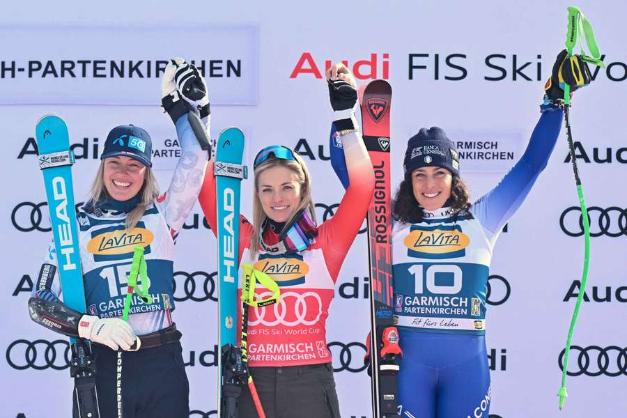 Il podio del SuperG di Garmisch