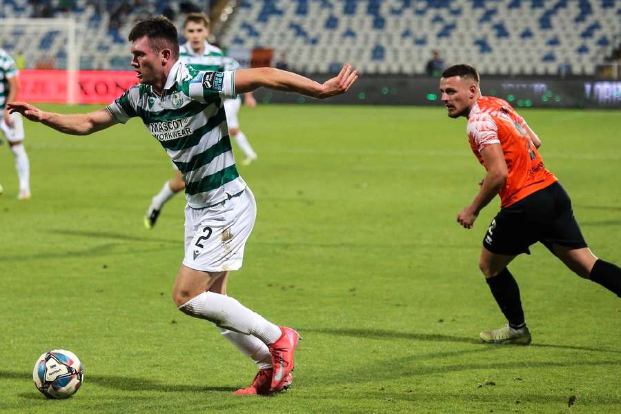 Josh Honohan on the ball against Ballkani on Thursday 