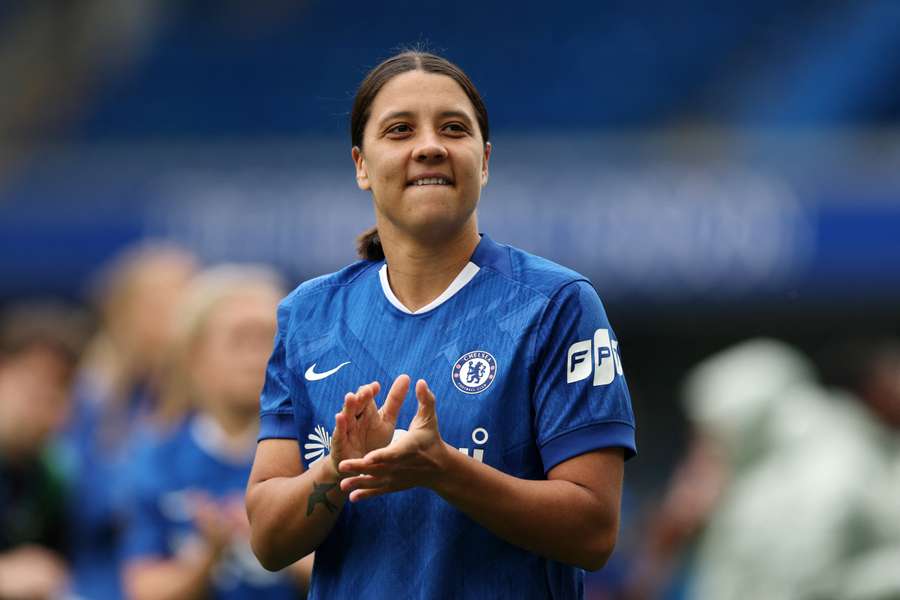 Sam Kerr acknowledges supporters following her final game for Chelsea in May. Sam Kerr acknowledges supporters following her final game for Chelsea in May.