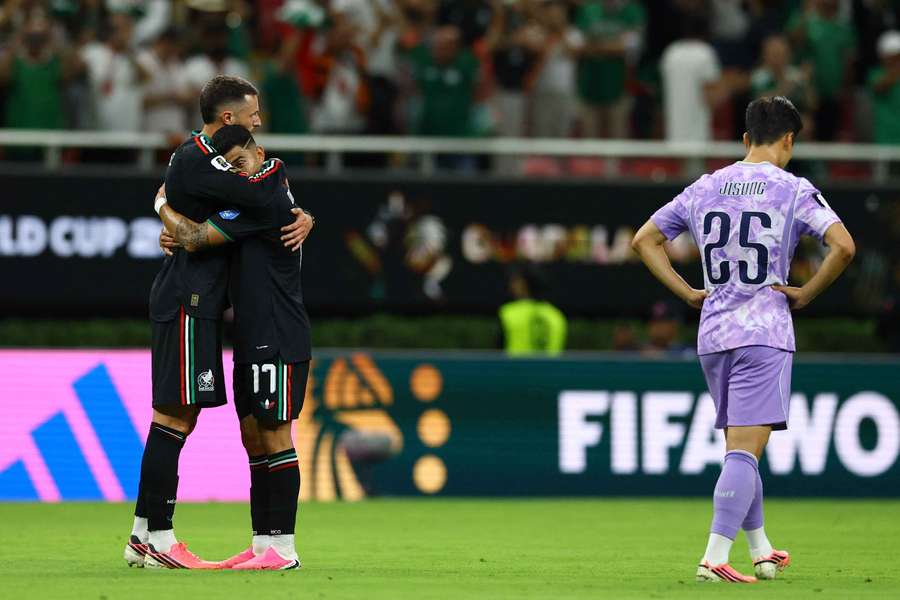 Mexico celebrate their winner against South Korea