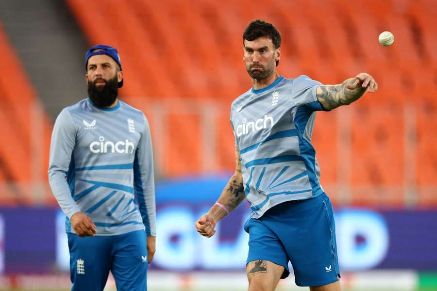 England's Reece Topley and Moeen Ali during practice