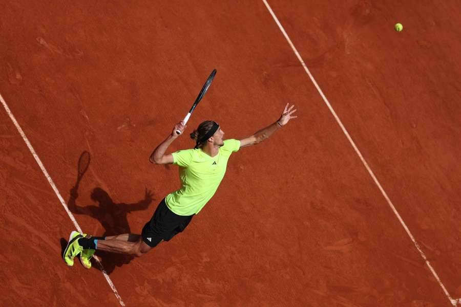 Alexander Zverev serves during his fourth-round match against Tallon Griekspoor