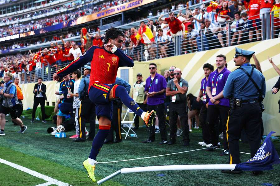 Ferran Torres celebrates scoring Spain's winning goal Ferran Torres celebrates scoring Spain's winning goal