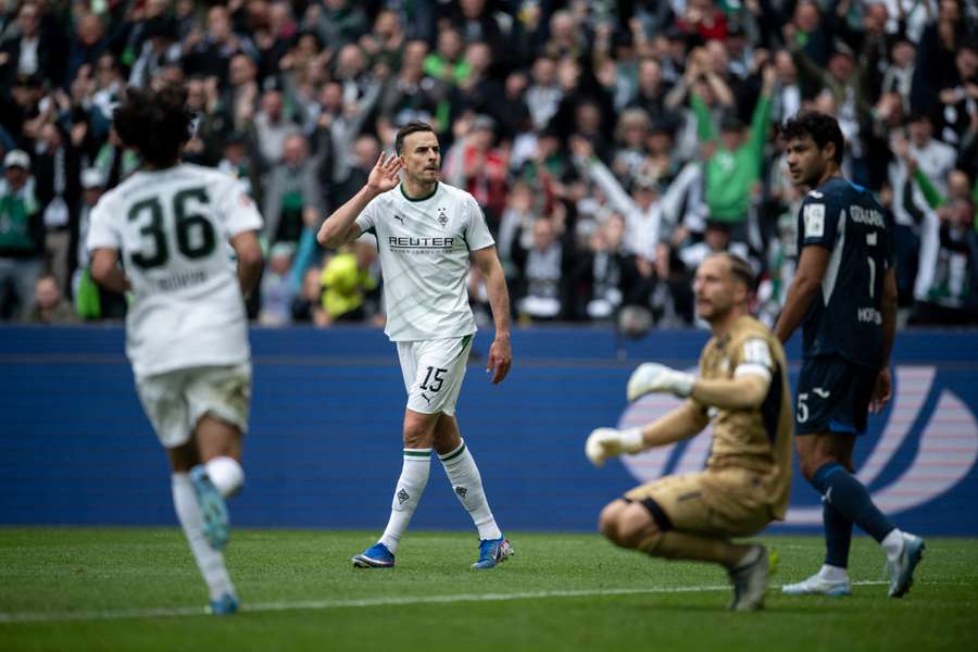 Borussia Monchengladbach's Haris Tabakovic celebrates a goal against his parent club