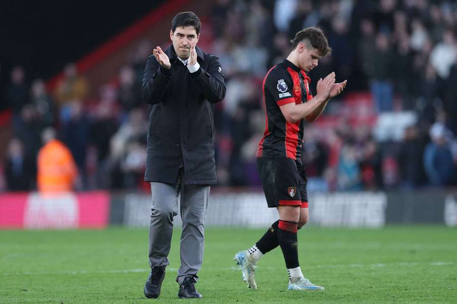 Bournemouth manager Andoni Iraola (left)