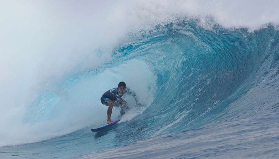 Gabriel Medina rides a wave during the men's final of the Tahiti World Surf League - a test event for the 2024 Olympics
