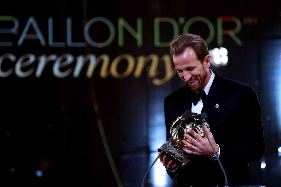 Harry Kane with the Ballon d'Or trophy Harry Kane with the Ballon d'Or trophy